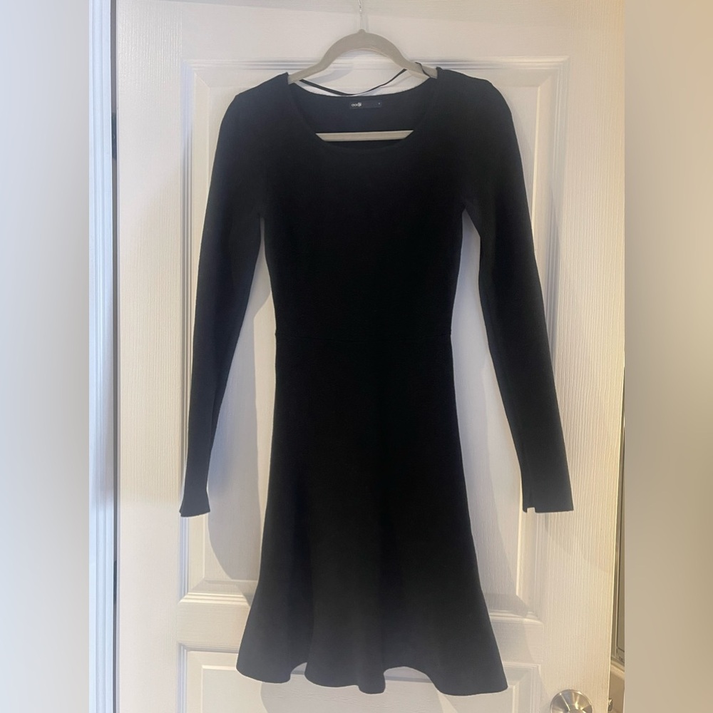 OODJI Black Sheath Midi Dress Square Neck Long Sleeve